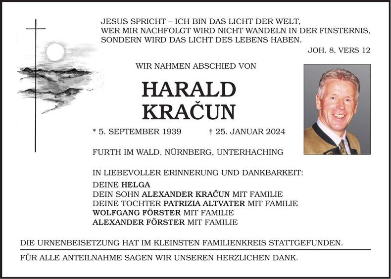 Traueranzeige Harald Kracun