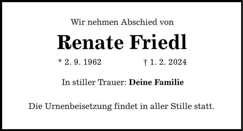 Traueranzeige Renate Friedl