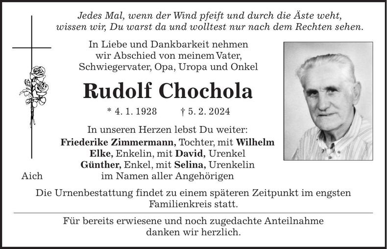 Traueranzeige Rudolf Chochola