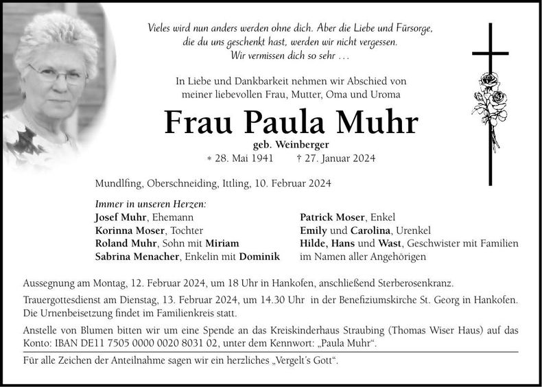Traueranzeige Paula Muhr