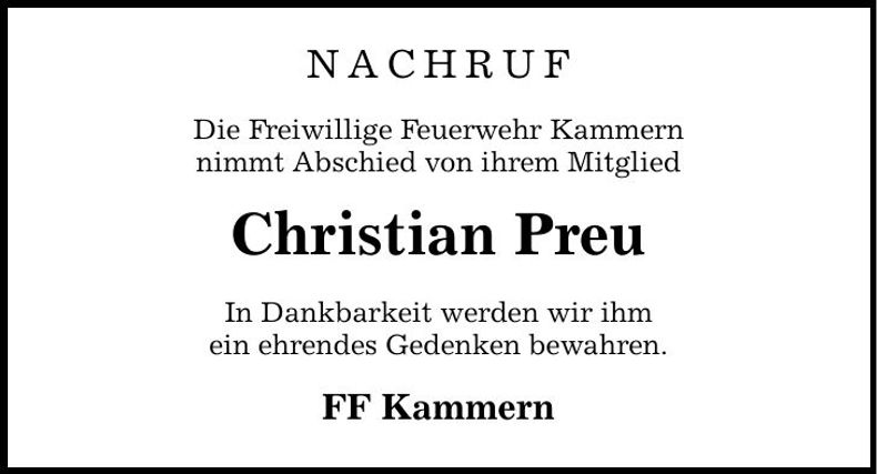 Traueranzeige Christian Preu