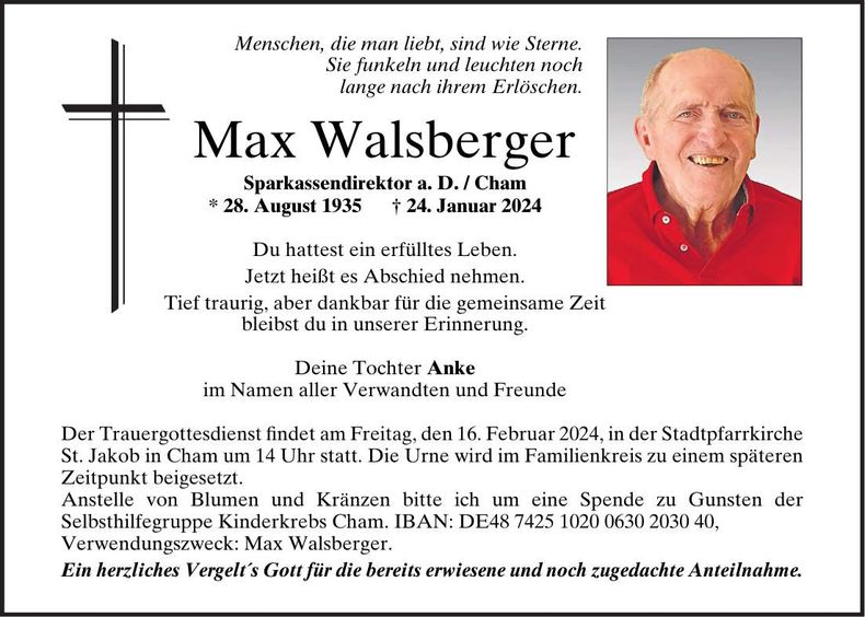 Traueranzeige Max Walsberger