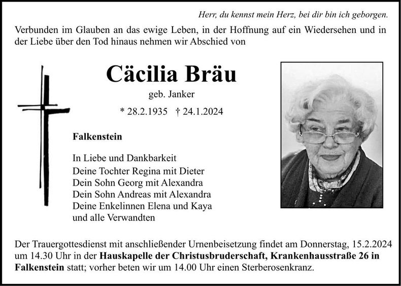 Traueranzeige Cäcilia Bräu