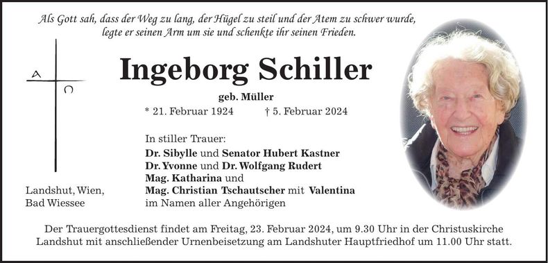 Traueranzeige Ingeborg Schiller