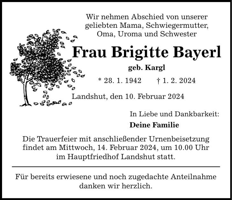 Traueranzeige Brigitte Bayerl