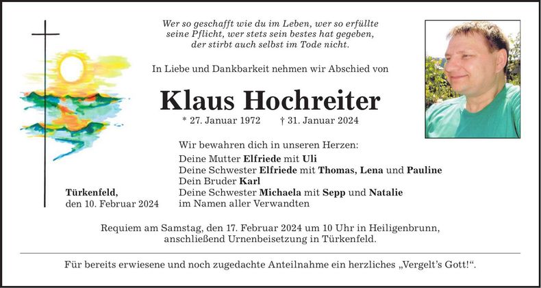Traueranzeige Klaus Hochreiter