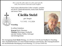 Traueranzeige Cäcilia Stelzl