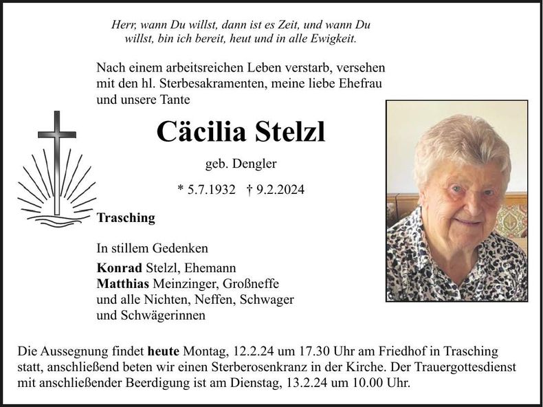Traueranzeige Cäcilia Stelzl