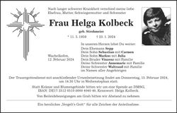 Traueranzeige Helga Kolbeck