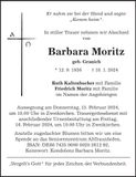 Traueranzeige Barbara Moritz