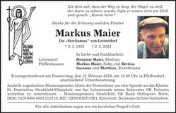 Traueranzeige Markus Maier