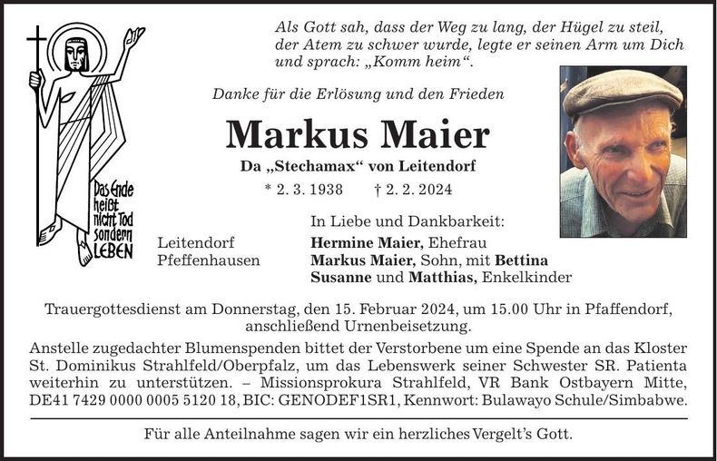 Traueranzeige Markus Maier