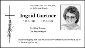Traueranzeige Ingrid Gartner