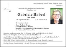 Traueranzeige Gabriele Haberl