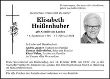 Traueranzeige Elisabeth Heißenhuber