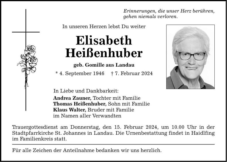 Traueranzeige Elisabeth Heißenhuber