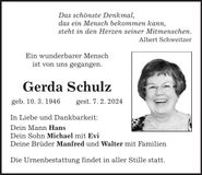 Traueranzeige Gerda Schulz