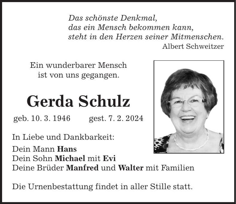 Traueranzeige Gerda Schulz