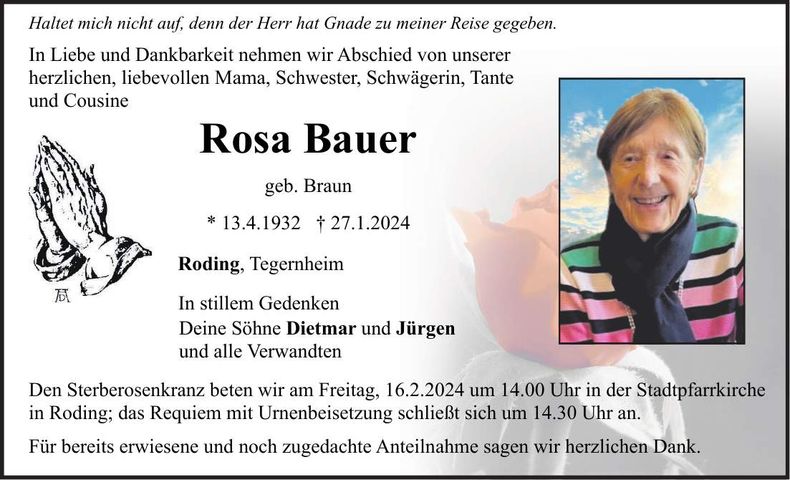 Traueranzeige Rosa Bauer