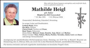 Traueranzeige Mathilde Heigl