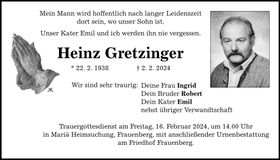 Traueranzeige Heinz Gretzinger