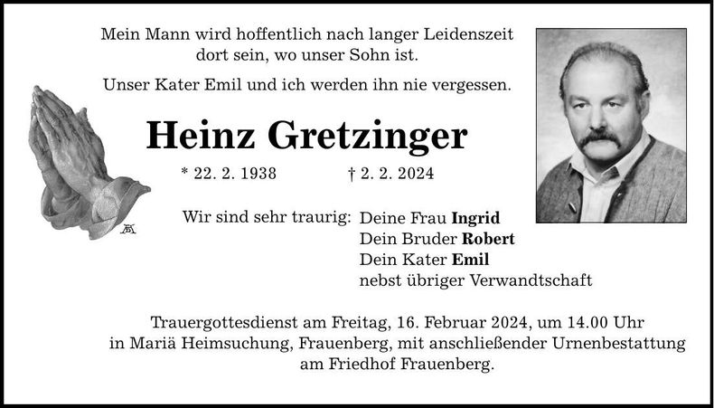 Traueranzeige Heinz Gretzinger
