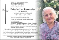 Traueranzeige Frieda Lackermeier