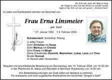Traueranzeige Erna Linsmeier