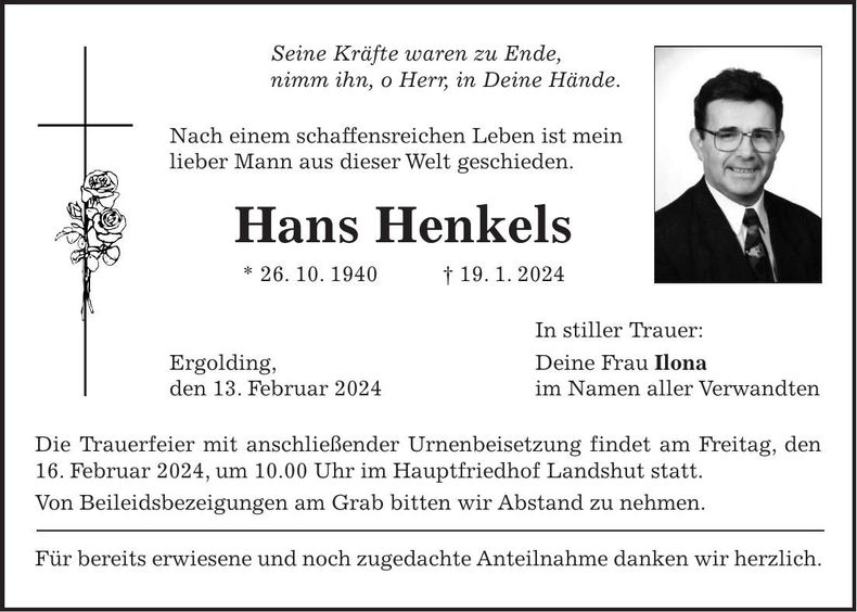 Traueranzeige Hans Henkels