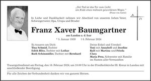 Traueranzeige Franz Xaver Baumgartner
