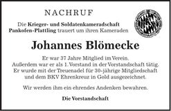 Traueranzeige Johannes Blömecke