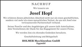 Traueranzeige Josef Hopf