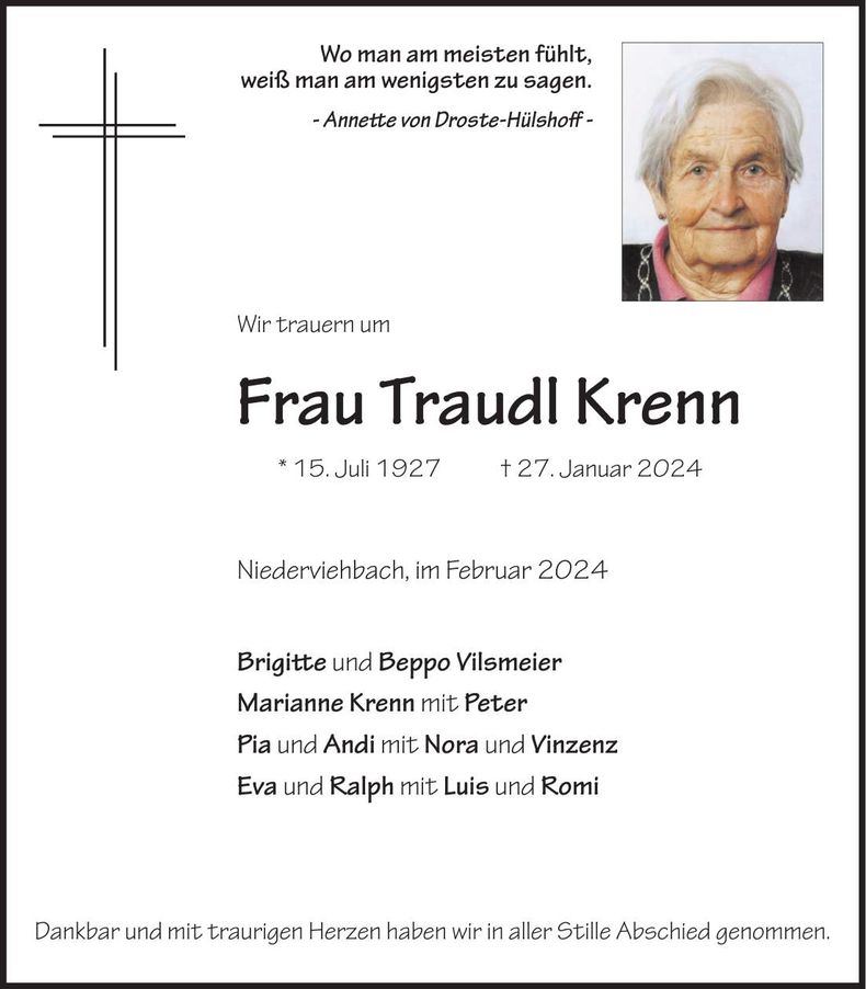 Traueranzeige Traudl Krenn