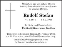 Traueranzeige Rudolf Stefan