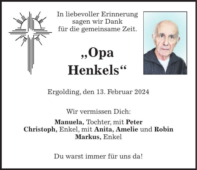Traueranzeige Hans Henkels