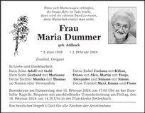 Traueranzeige Maria Dummer