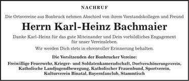 Traueranzeige Karl-Heinz Bachmaier