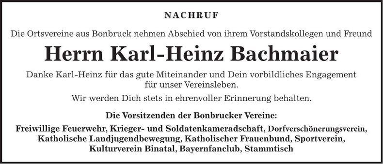 Traueranzeige Karl-Heinz Bachmaier