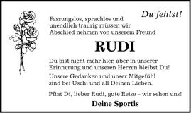 Traueranzeige Rudolf Stefan