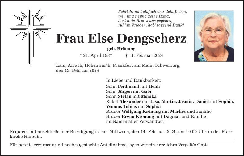 Traueranzeige Else Dengscherz
