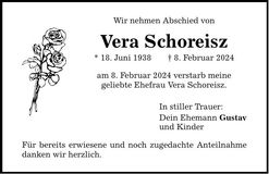 Traueranzeige Vera Schoreisz