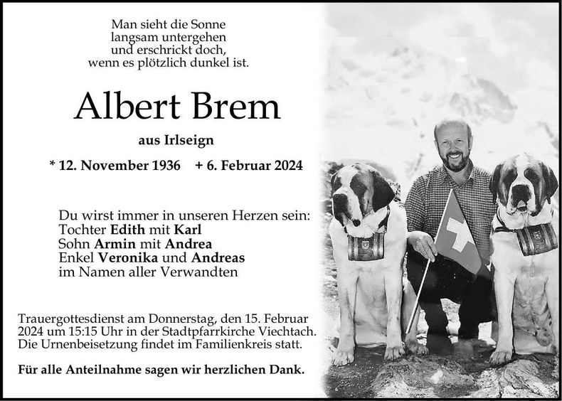 Traueranzeige Albert Brem