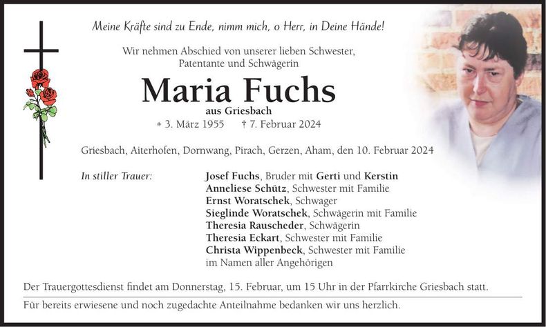 Traueranzeige Maria Fuchs