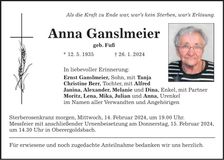 Traueranzeige Anna Ganslmeier