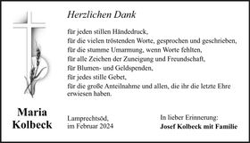 Traueranzeige Maria Kolbeck