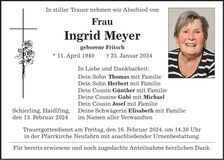 Traueranzeige Ingrid Meyer