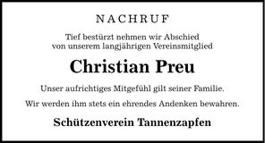 Traueranzeige Christian Preu
