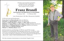 Traueranzeige Franz Brandl
