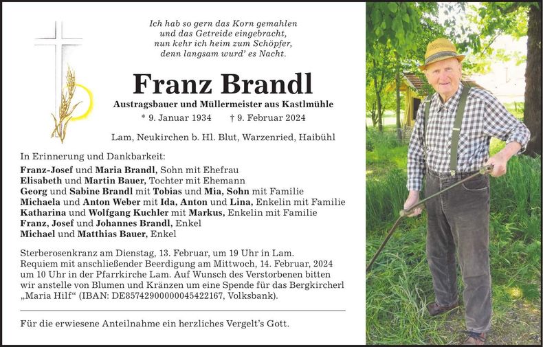 Traueranzeige Franz Brandl