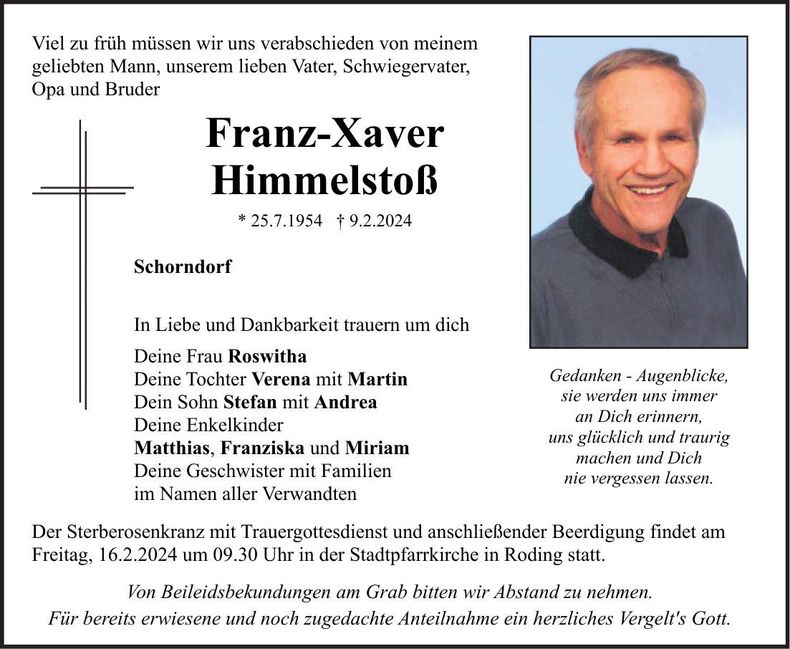 Traueranzeige Fanz-Xaver Himmelstoß